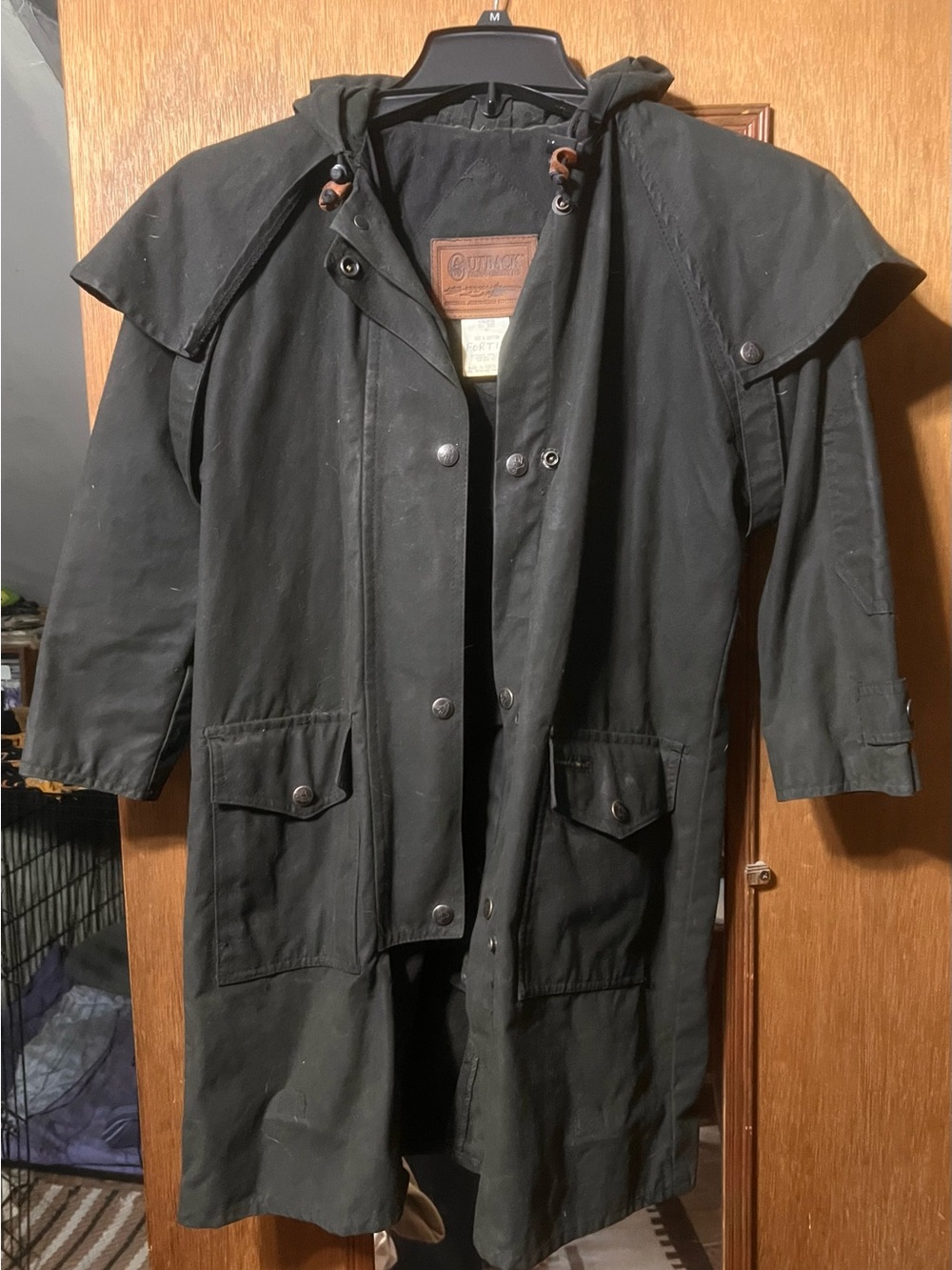 Classic Black Hooded Raincoat for Kids - Waxed Cotton Style